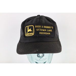 Vintage 70s Louisville MFG Co Distressed John Deere Patch Trucker Hat Black USA